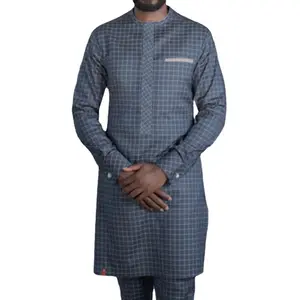 New African ethnic style men's casual striped cotton suit 2-piece set