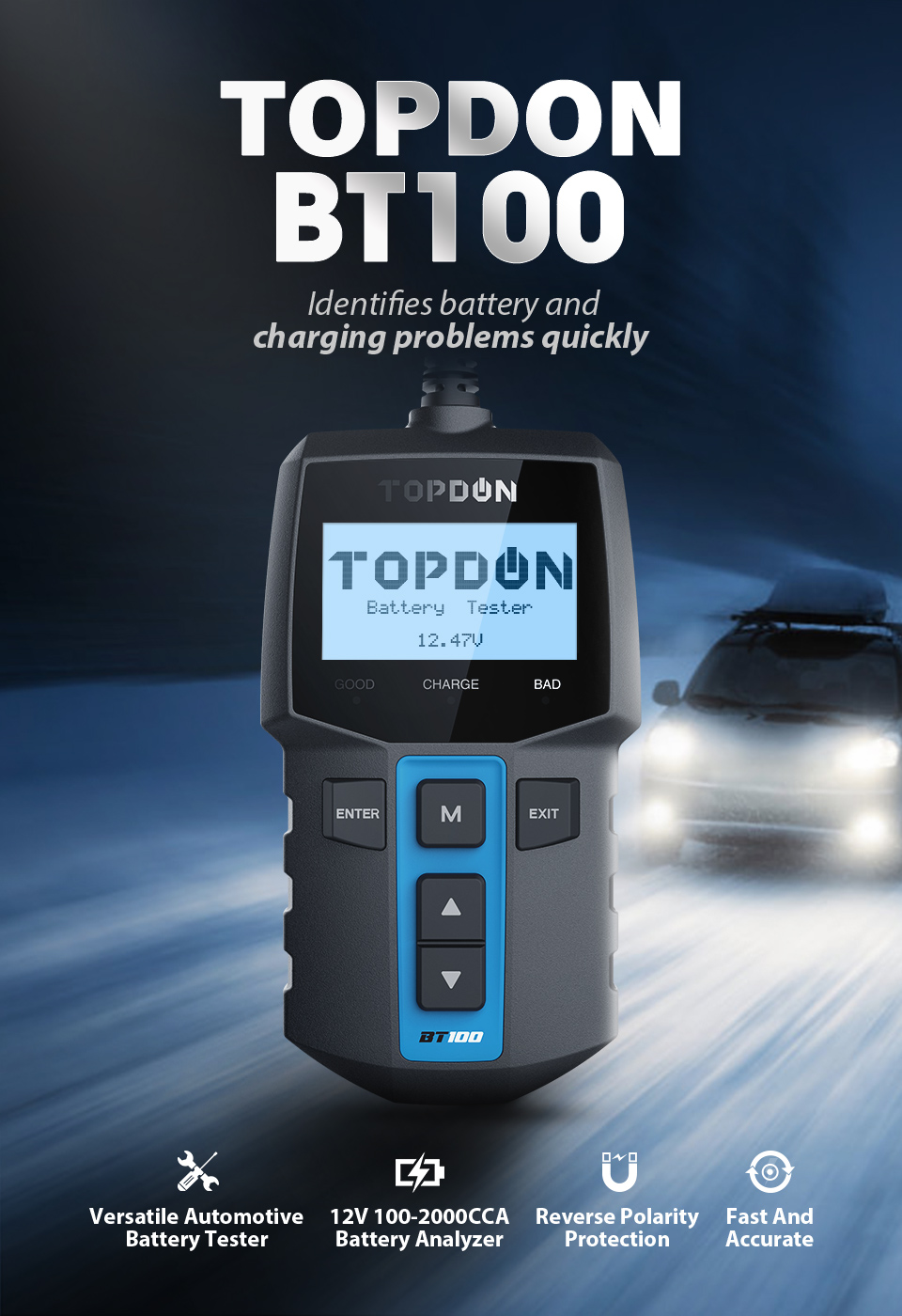 TOPDON BT100 100-2000CCA 12V Battery Tester Analyser– TOPDON NZ