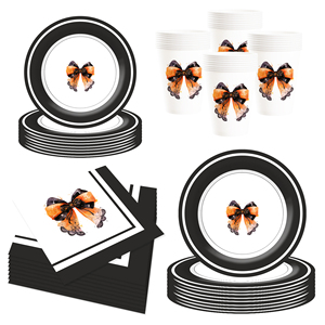 DAMAI Black Bow Birthday Party Supplies Serve 8 Disposable Tableware Set for Birthday Party Game Day Paper Plates and Napkins - Product Image 3