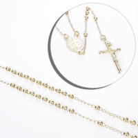 Grossiste Bijoux Rosaire Unisexe Religieux Collier Plaqué Or 14 Carats Chrétien Catholique Petite Taille Perles en Laiton Croix Jésus Chapelet