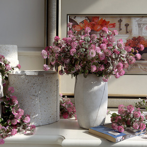 Fleur artificielle Yihua Floral Art à cinq branches, effet boule de feu, en soie, blanc, rose, violet clair, ornement décoratif pour salon - Product Image 2