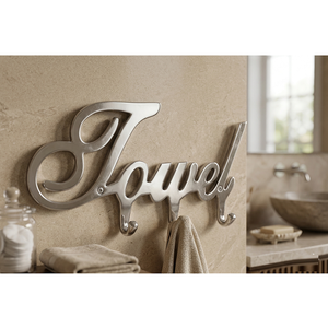 Premium Quality Decorative ‘Towel’ Metal <b>Wall</b> <b>Hook</b> <b>Rack</b> for Bathroom <b>Wall</b> Mounted Towel & Cloth Holder Available for Sale - Product Image 1