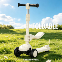 Trottinette pliable pour enfants à 3 roues, siège réglable en hauteur, cadre en aluminium, roues de 120 mm, couleur crème, pour l'extérieur