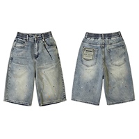Shorts en jean pour hommes tendance, taille mi-haute élastique, grandes tailles, style rétro urbain, texture premium polyester/coton, délavage sable