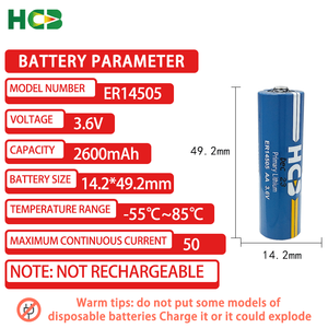 <span class=keywords><strong>HCB</strong></span> ER14505 con pines de soldadura AA 3,6 V batería de litio primaria para sensores de alarmas de humo LoRa IoT seguimiento GPS - Product Image 2