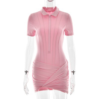 Robe Courte Moulante Sexy à Col Revers et Manches Courtes pour Femme
