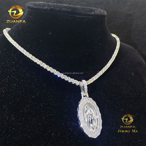 ユニークなデザインアイスアウト火の宗教的なジュエリーヒップホップペンダント925シルバーVVS1 Moissaniteダイヤモンドイエスペンダントチェーンセット - Product Image 4