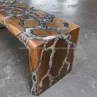 Meubles Table basse de salon en bois époxy avec support en métal pour table à thé d'hôtel et de restaurant d'Inde