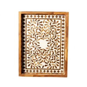 Premium Wood Inlay Multipurpose Tray Handmade Decorative Organizer for <b>Vanity</b> Coffee Table <b>Bathroom</b> and Office Desk - Product Image 1