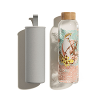 Bouteille d'eau en verre personnalisée réutilisable par sublimation, 500 ml, transparente, de qualité alimentaire, avec couvercle et manchon en bambou, vente en gros