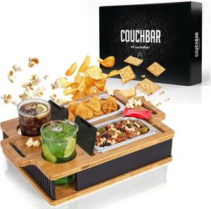 Plateau de canapé lumineux avec 2 bols en acier inoxydable, support pour téléphone portable et boissons - Product Image 1