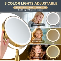 Miroir de maquillage LED rechargeable sans fil, double face, grossissement 15X, miroir de table