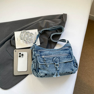 Wholesale Women's Retro Large Denim Canvas Crossbody Shoulder Bag Lightweight Casual <b>Tote</b> Handbag Purse - Product Image 4