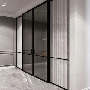 Estilo Loft Marco de acero deslizante silencioso <span class=keywords><strong>Puerta</strong></span> de vidrio negro Puertas de partición <span class=keywords><strong>Puerta</strong></span> de vidrio deslizante - Product Image 5