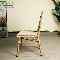 Chaise de salle à manger moderne Happy Life avec assise en maille Teslin, empilable en aluminium, légère, pour restaurant extérieur et patio français