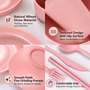 Ensemble de 36 pièces de vaisselle en paille de blé écologique de style américain, bols à ramen, vaisselle incassable et réutilisable, kit d'ustensiles en stock - Product Image 3