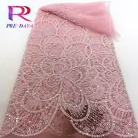 Nouveau Tube Perlé Broderie Perlé Sequin Tissu Robe De Mariée Robe De Soirée Haute Couture Dentelle Maille Africaine Dentelle Tissu