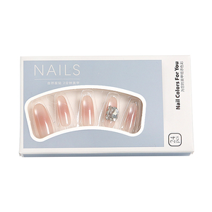 Faux ongles à presser nude dégradé avec perles de verre effet aurora et strass géants en cristal pour mariage, usage quotidien, rendez-vous, fête, vacances - Product Image 6