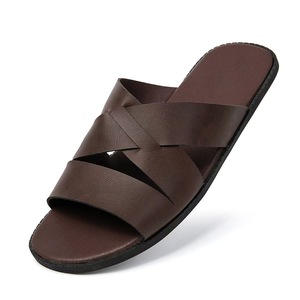 Sandalias de Verano para Hombre, de Cuero Genuino, Punta Abierta, Estilo Slip-On, Suela de Goma, Entresuela de EVA, Color Sólido - Product Image 1