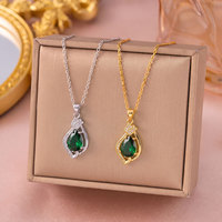 Ensemble de colliers en cuivre et zircone pour femmes, pendentif en cristal vert émeraude, or et argent, cadeau d'anniversaire