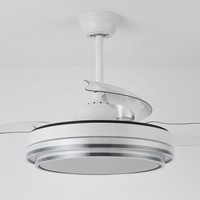 Ventilateur de plafond 725C moderne à moteur DC, 42 pouces, 6 vitesses, 29 dB, faible bruit, avec lampe LED et pales invisibles, télécommande, design épuré tricolore