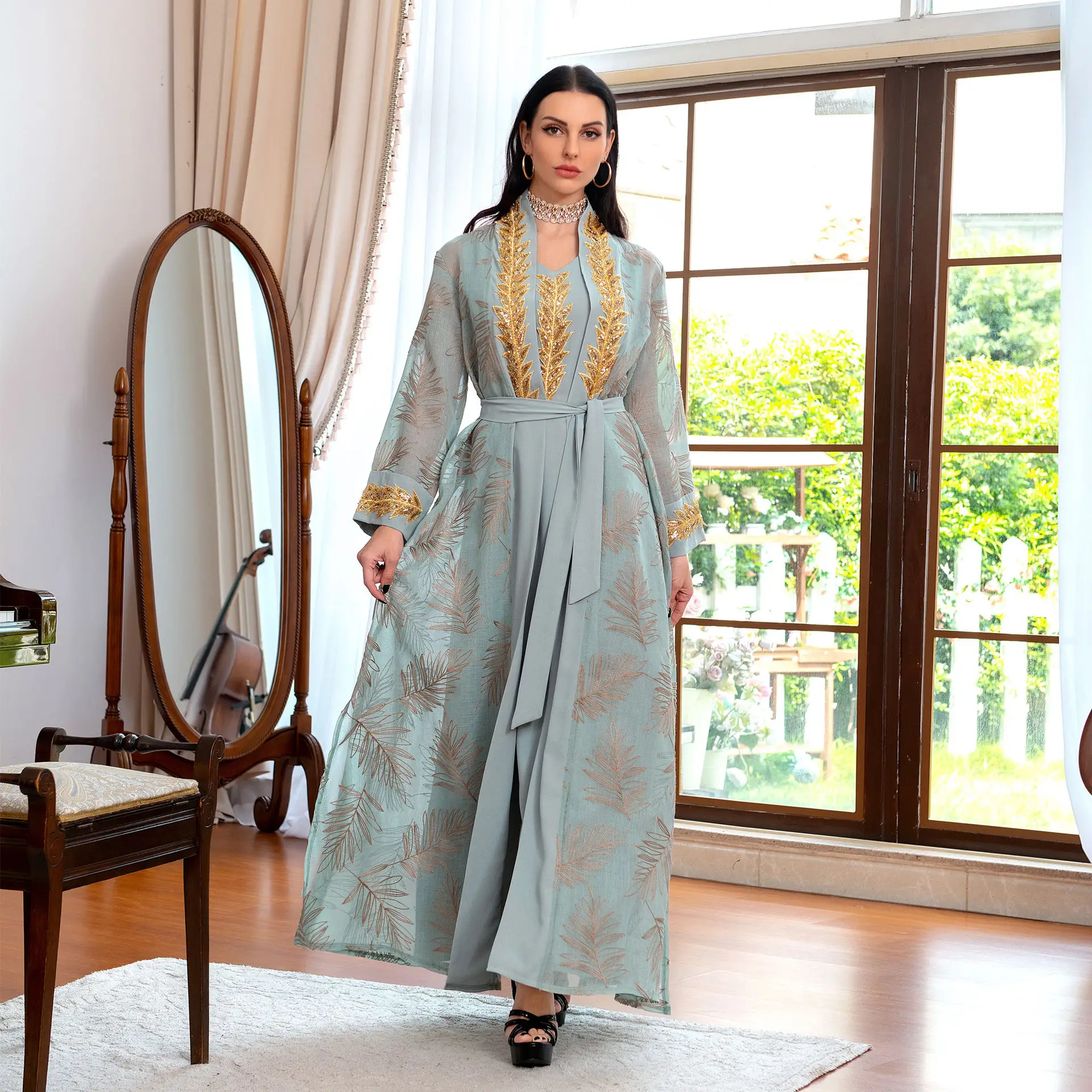 Vestidos de Noche de Ramadán Eid Mubarak para mujer, conjunto musulmán largo de Dubái, caftán marroquí Abaya, ropa islámica de Arabia Saudita y Turquía