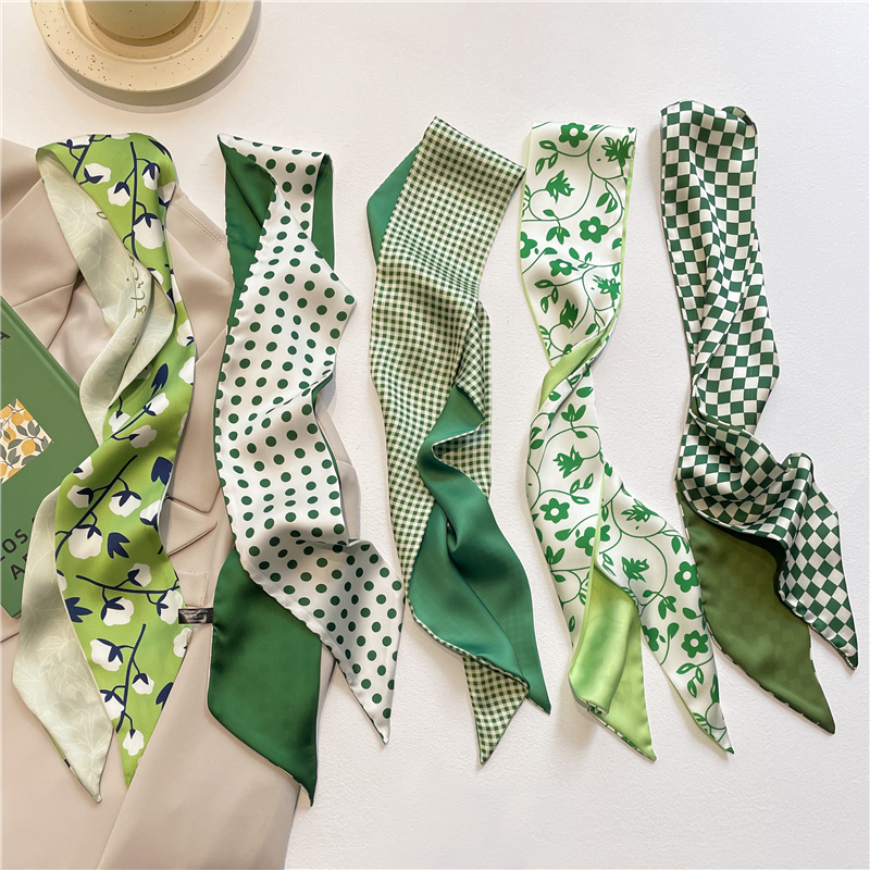 Popuarl Silk Skinny Headband Scarf Women Spring 110*8cm Hair Hand Bag Wrist Bandana Foulard Ribbon Scarves