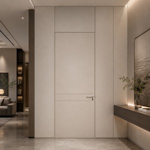 Ensemble de porte intérieure en aluminium et bois, affleurante au mur, avec cadre en aluminium réglable pour hôtel, villa, bureau - Product Image 3