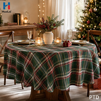 Nappe ronde HuaLai 120 pouces en polyester effet coton à motif tartan écossais pour les repas de Noël, sans plis, personnalisable