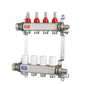 Vormontierter Edelstahl-Heizkreisverteiler mit Durchflussmesser für Fußbodenheizung - Product Image 1