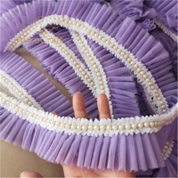 Col en dentelle coloré en maille douce de polyester de 6 cm de large avec perles, volants et franges, bordure 3D pour accessoires de vêtements et jupes