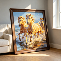 Peinture à l'huile de chevaux au galop majestueux, peinte à la main, haute définition, texture épaisse, toile professionnelle, art mural pour salon