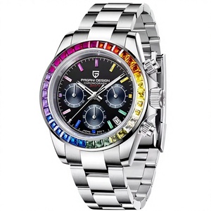 Montre à quartz multifonctionnelle pour homme 2025 PD-1644 en acier inoxydable avec lunette arc-en-ciel, chronographe et verre saphir, étanche - Product Image 2