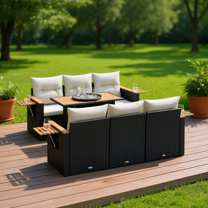 Black PE Rattan Garden <b>Sofa</b> <b>Set</b> Adjustable Outdoor Furniture Contemporary Design High-Density Foam Cushions - Product Image 2