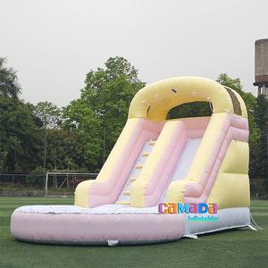 Château gonflable commercial arc-en-ciel pastel rose avec toboggan aquatique Hupfburg pour enfants - Product Image 2