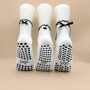 OEM Custom Logo Ruffle Edge Bow Ribbon Anti-Slip Pilates Yoga <b>Socks</b> for Girls Black White Graphic Dot Glue High Quality - Product Image 5