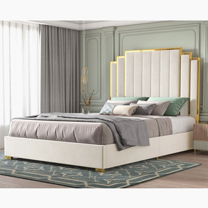 PZCN HOME Wholesale Cheap Modern White Fabric Upholstered <strong>Bed</strong> king Size <strong>Bed</strong> <strong>Frame</strong> Queen Size <strong>Bed</strong> <strong>Frame</strong> with <strong>Gold</strong> Decoration - Product Image 6
