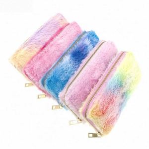 Porte-monnaie en peluche douce pour femmes, couleur dégradée arc-en-ciel, porte-monnaie long et moelleux pour femmes - Product Image 3