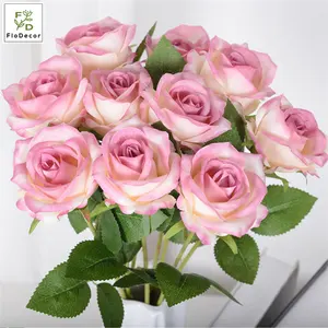 Cheap Artificial Single Stem Pink Rose Flower Silk For Home Festival Wedding Party Christmas Decoration