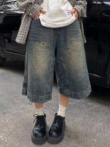 Y2K rétro Baggy lavé jean femmes américain taille haute jambe large Capri pantalon femme été nouveau décontracté Streetwear Denim Shorts - Product Image 4