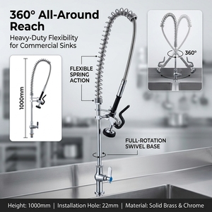 Robinet de cuisine flexible avec douchette extractible pour lavage commercial - Product Image 2