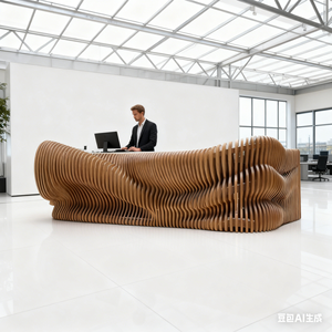 Mostrador de Recepción Moderno en Forma de L de Madera de Caucho de Alta Gama, Muebles de Oficina Comerciales Curvos de Diseño Personalizado y Duraderos - Product Image 4