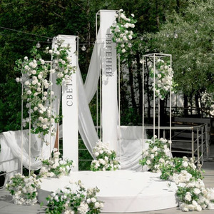 DDF001 Soporte de marco floral para boda con arreglo floral artificial, conjunto de fondo floral rectangular para escenario de ceremonia de boda - Product Image 2