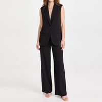 Costume formel pour femmes grandes tailles, veste sans manches à revers, pantalon large à taille haute, ensemble de 2 pièces pour le bureau et les occasions professionnelles