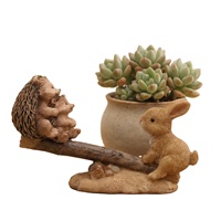 DH4 Balançoire de Ferme, Lapin, Hérisson - Animaux Mignons, Décoration pour Plantes Succulentes, Artisanat en Résine, Petite Figurine