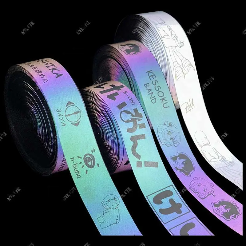 25 мм индивидуальные Светоотражающие тканевые Ленты Голографические переводные наклейки железная лента светоотражающая лента