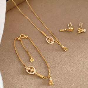 Ensemble de raquettes de <span class=keywords><strong>badminton</strong></span> de luxe pour femmes, écologiques, en cuivre et zircon plaqué or, trois ensembles, diamants brisés, élégants - Product Image 3