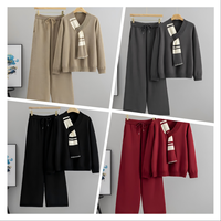 Ensemble de mode femme style jeune, nouvelle collection automne, chic et élégant, anti-rides, pull ample à manches longues et col en V, pantalon large en laine