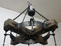 Lustre rustique de style ferme en bois massif et fer forgé, grande taille, hauteur réglable, style bougie torche vintage, suspension centrale