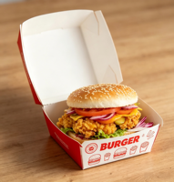 Boîte à hamburger biodégradable personnalisée en papier kraft, conteneur à clapet résistant à la graisse, emballage jetable pour la restauration rapide, vente en gros